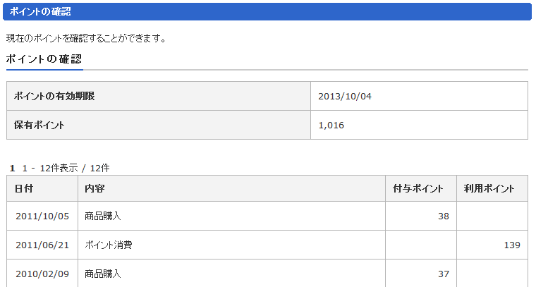 ポイントの履歴