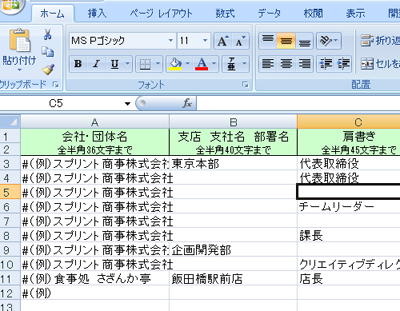 2007/2010で開いた場合のデータ入力