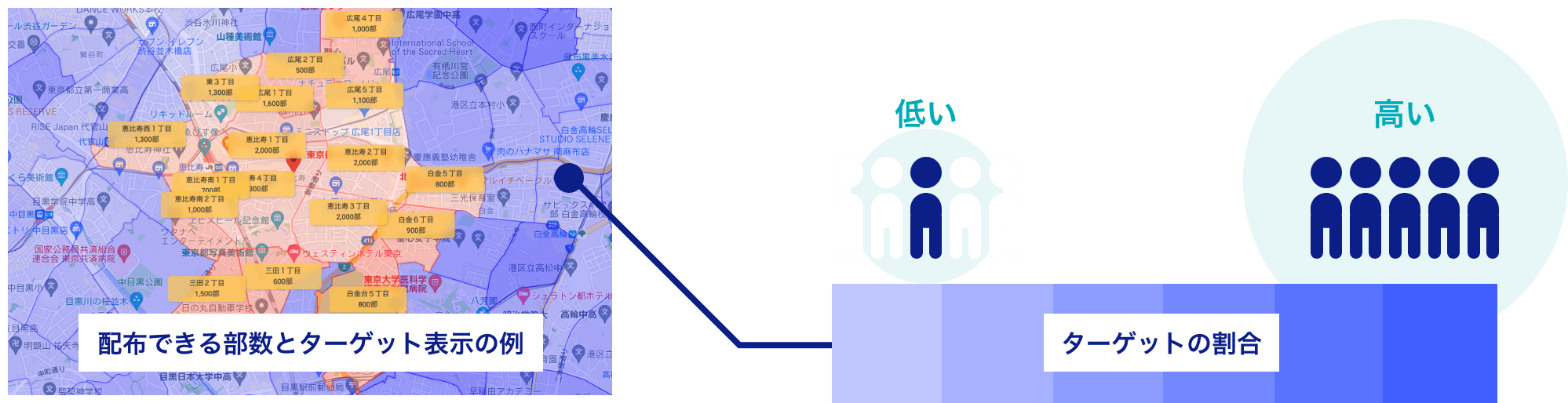 配布できる部数とターゲット含有割合を表示